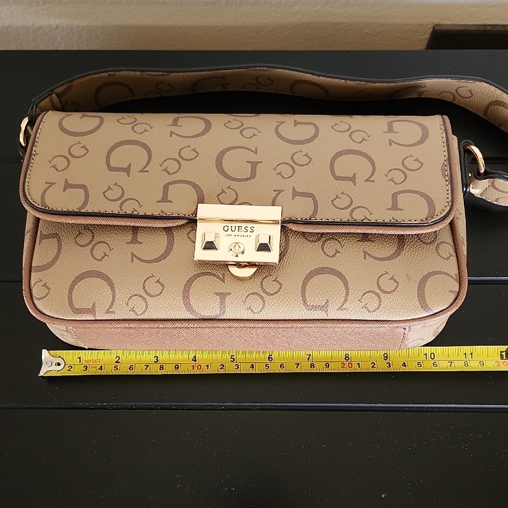 Vintage GUESS Y2K Monogram Baguette Shoulder Bag Brown Logo Purse Gold Hardware - Picture 5 of 14